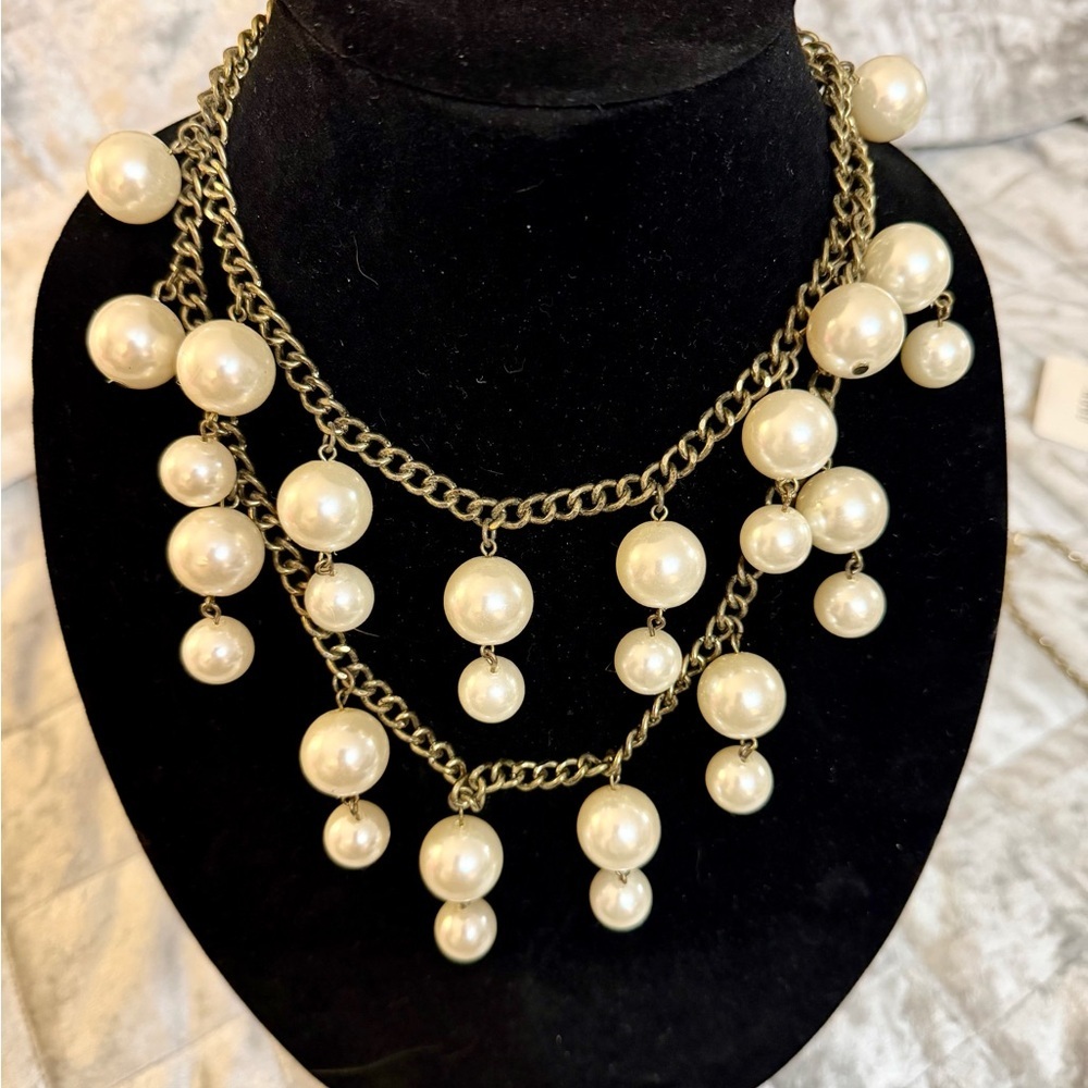 Cookie Lee Double-Layer Pearl Chain Statement Necklace